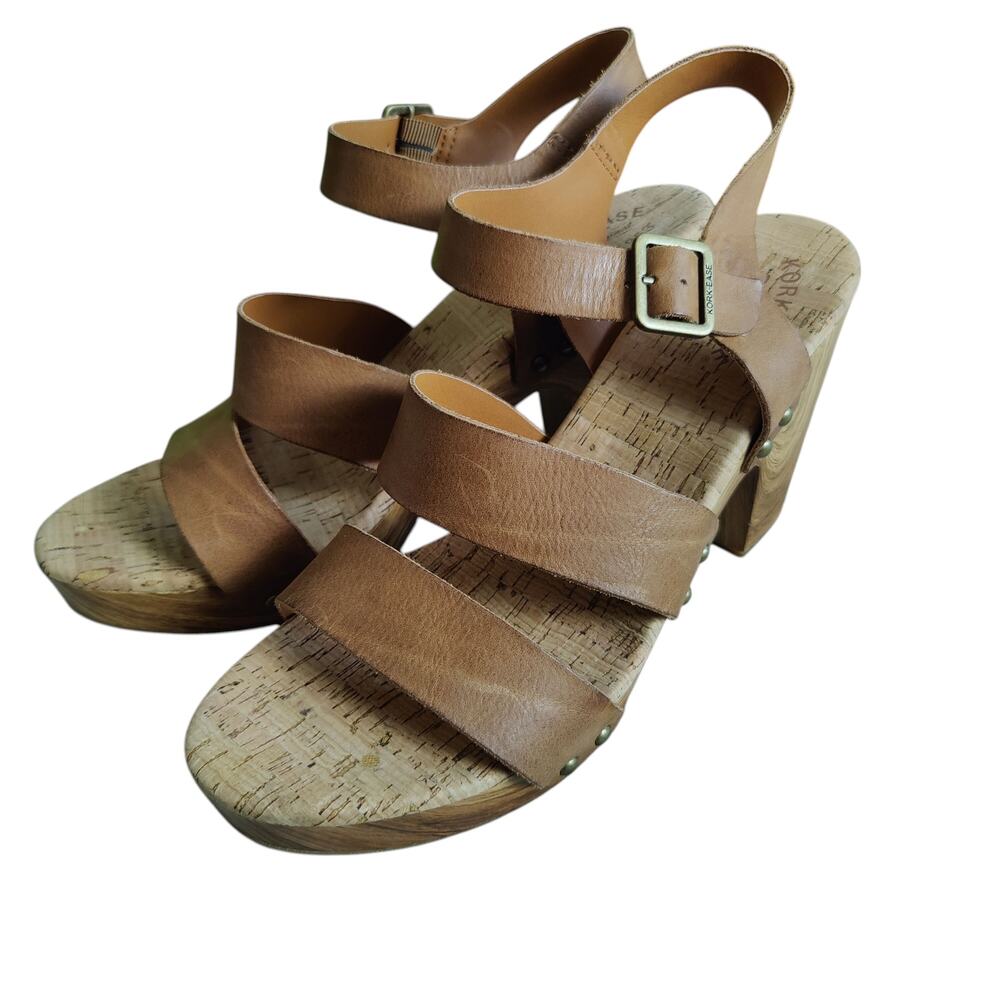Kork-Ease Women's Sz 11 Della Brown Leather Slingback Platform Sandal Cork
